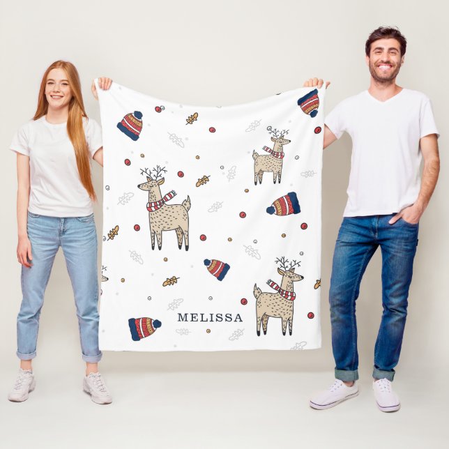 Couverture Polaire Noël Reindeer Casquette Rustique Personnalisé (En situation)