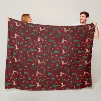 Couverture Polaire Noël Renne de Bourgogne , Arbre de Noël Vintage Fê
