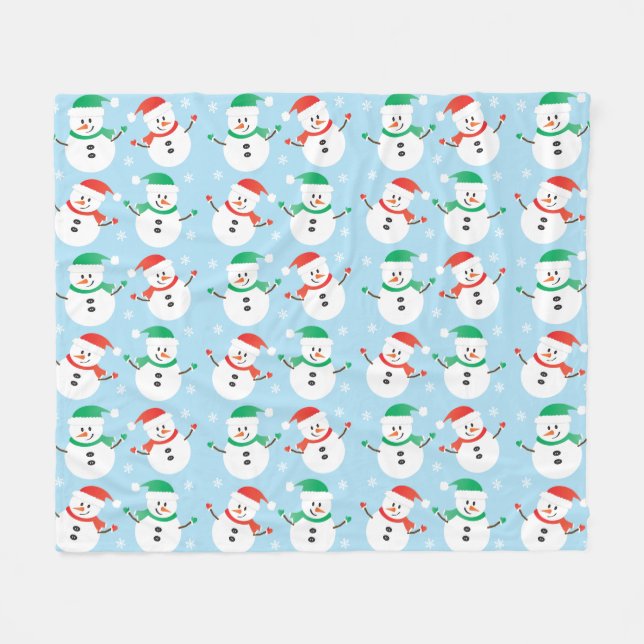 Couverture Polaire Noël Snowman Snowflake Motif (Devant (Horizontal))