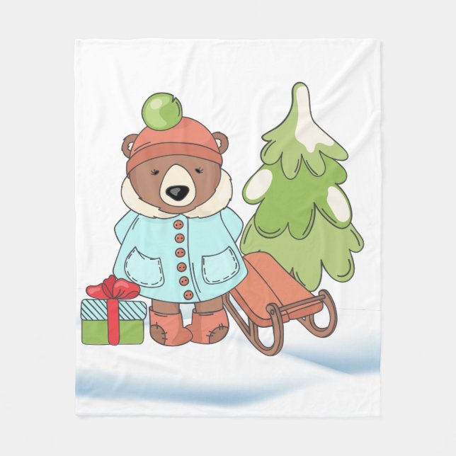 Couverture Polaire Noël Teddy Bear Couple avec cadeau (Devant)