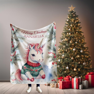 Couverture Polaire Noël Unicorne mignon Personnalisé