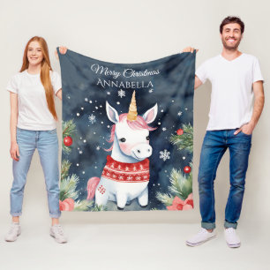 Couverture Polaire Noël Unicorne personnalisée