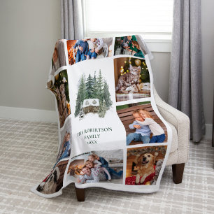 Couverture Polaire Noël Woodland Rustic Family 10 Photo Collage