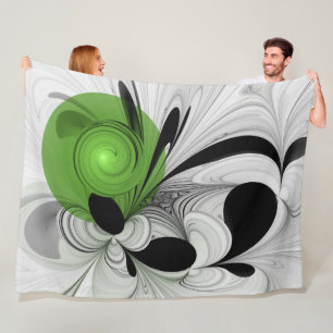 Couverture Polaire Noir Abstrait et blanc avec art fractal vert