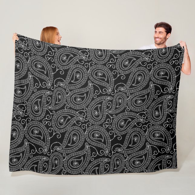 Couverture Polaire Noir & Blanc Elegant Damask Motif Floral (En situation)