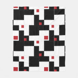 Couverture Polaire Noir Blanc Rouge Moderne Patchwork Vintage