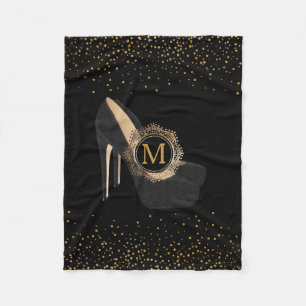 Couverture Polaire Noir chic de talons hauts du monogramme   de