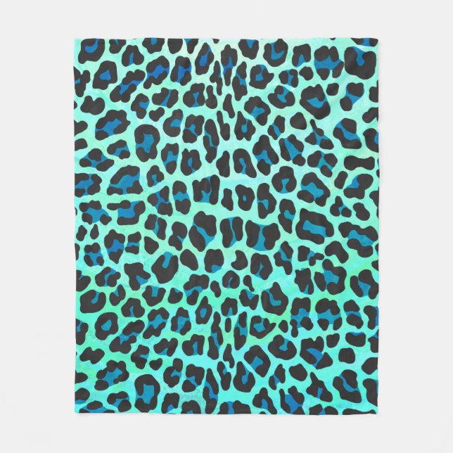 Couverture Polaire Noir de léopard et copie turquoise (Devant)