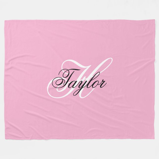 Couverture Polaire Noir et blanc Fatigue Monogramme rose (Devant (Horizontal))