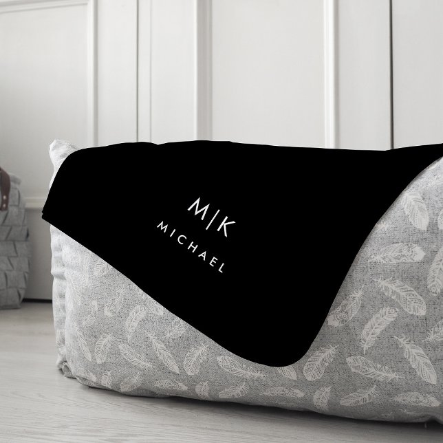 Couverture Polaire Noir et blanc | Monogramme moderne (Créateur téléchargé)