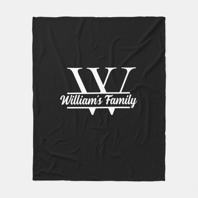 Couverture Polaire Noir et blanc | Monogramme simple de nom de famill (Devant)