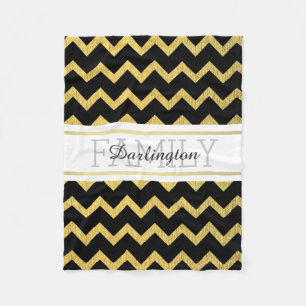 Couverture Polaire Noir et motif de Chevron de zigzag d'or