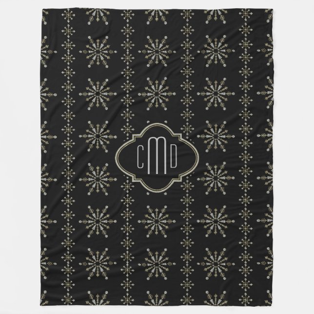 Couverture Polaire Noir et Parties scintillant monogrammes Snowflakes (Devant)