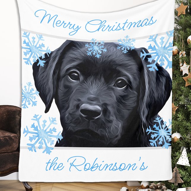 Couverture Polaire Noir Labrador Joyeux Noël (Créateur téléchargé)
