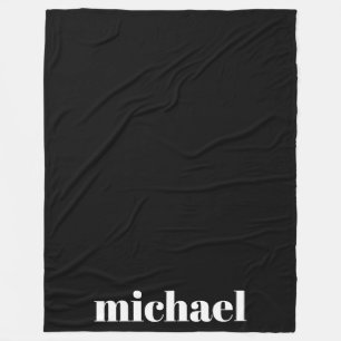 Couverture Polaire Noir moderne Monogramme Nom personnalisé