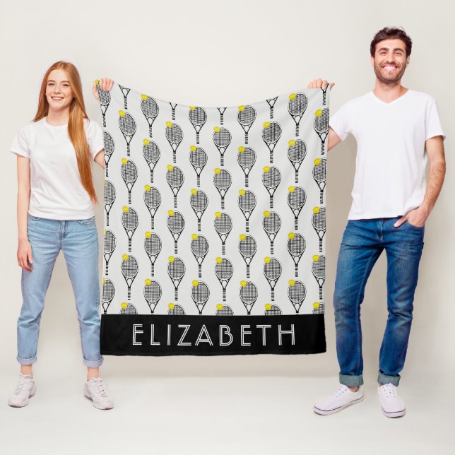 Couverture Polaire Noir| Tennis blanc Nom ou monogramme personnalisé (En situation)
