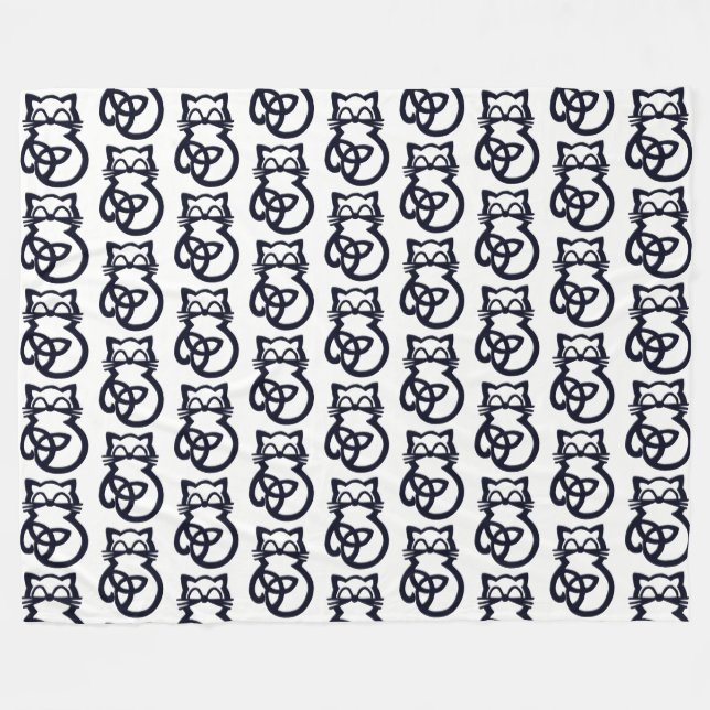 Couverture Polaire Noir Trinity Knot Celtic Cat Blanche (Devant (Horizontal))