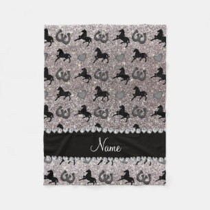 Couverture Polaire Nom argent parties scintillant chevaux coeurs fer