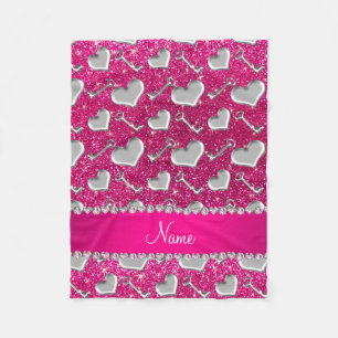 Couverture Polaire Nom coeur argent clés neon parties scintillant ros