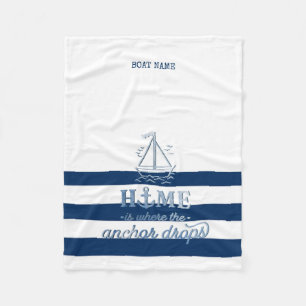 Couverture Polaire Nom de bateau nautique, ancre rayée bleu marine
