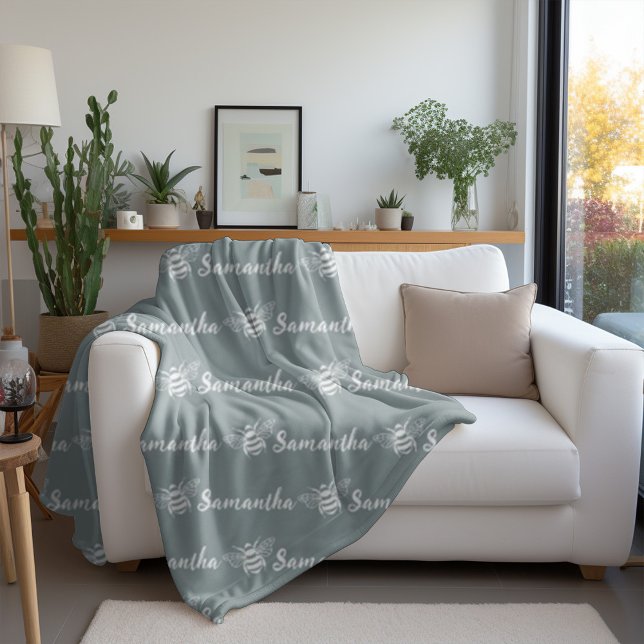 Couverture Polaire Nom de calligraphie personnalisée de l'abeille ten (Créateur téléchargé)