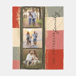 Couverture Polaire Nom de famille 3 Photo Collage Rustique Abstrait