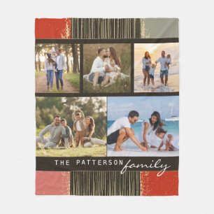 Couverture Polaire Nom de famille 5 Photo Collage Rustique Abstrait