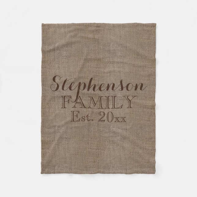 Couverture Polaire Nom de famille Burlap Rustic (Devant)