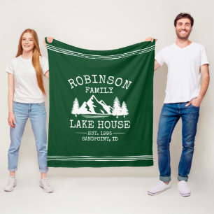 Couverture Polaire Nom de famille Lake House Trees Forest Green