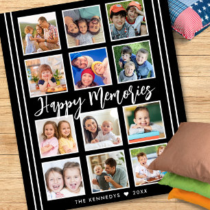 Couverture Polaire Nom de famille personnalisé 12 Photo Collage noir