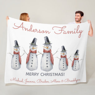 Couverture Polaire Nom de famille personnel mignon Snowman Joyeux Noë