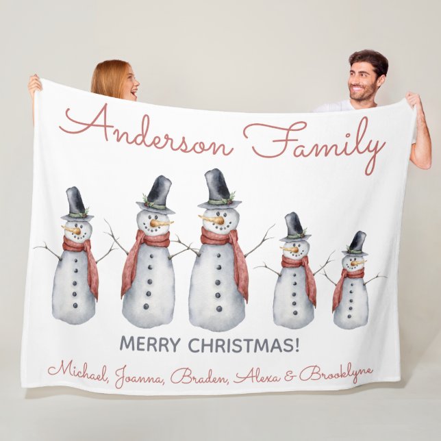 Couverture Polaire Nom de famille personnel mignon Snowman Joyeux Noë (En situation)