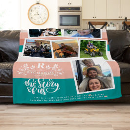 Couverture Polaire Nom de famille Photo Collage | Turquoise & rose