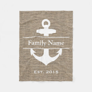 Couverture Polaire Nom de famille rustique de toile de jute d'Ancre