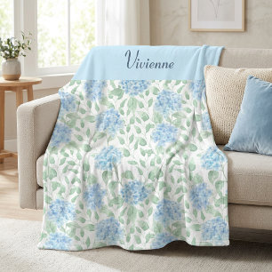 Couverture Polaire Nom de fleur sauvage aquarelle bleu vert