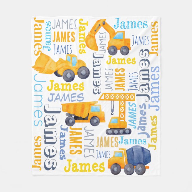 Couverture Polaire Nom de garçon personnalisé de construction camions (Devant)