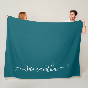 Couverture Polaire Nom de la signature Turquoise foncé et blanc