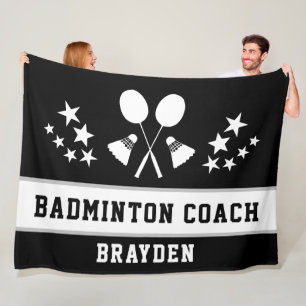 Couverture Polaire Nom de l'entraîneur du badminton noir personnalisé