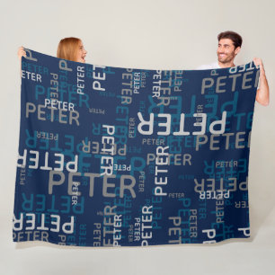 Couverture Polaire Nom de répétition personnalisé simple Motif bleu