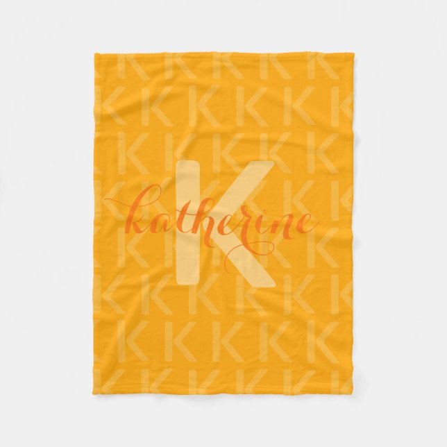 Couverture Polaire Nom de script à monogramme orange (Devant)