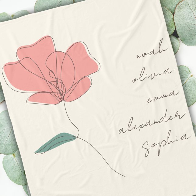 Couverture Polaire Nom des petits-enfants personnalisés Script floral (Up to nine names can fit on a medium fleece blanket!)