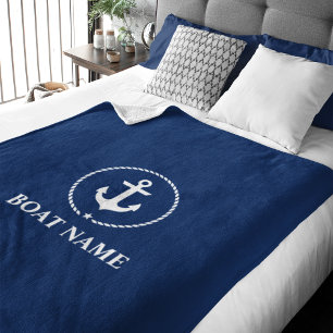 Couverture Polaire Nom du bateau nautique Ancre corde bleu marine moy