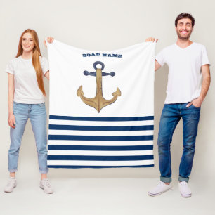Couverture Polaire Nom du bateau, Retro Anchor Bleu marine Blanc Ray