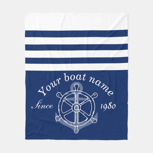 Couverture Polaire Nom du bateau sur mesure nautique Ancre Roue Marin (Devant)