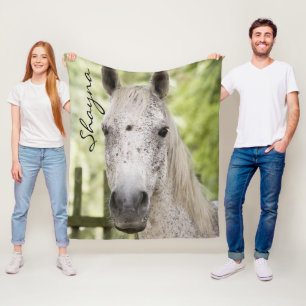 Couverture Polaire Nom du cheval blanc tacheté Personnalisé