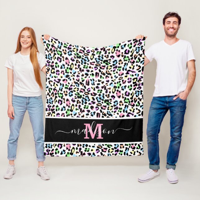 Couverture Polaire Nom du monogramme du léopard poster de animal (En situation)