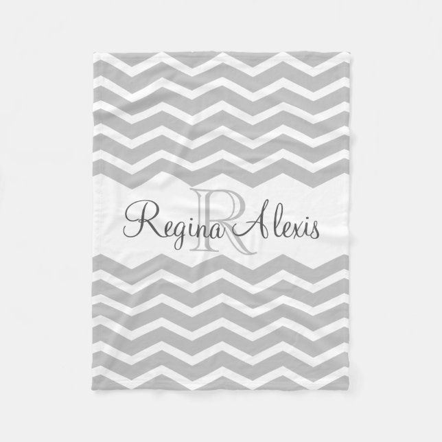 Couverture Polaire Nom du monogramme gris et blanc Keepsaké Chevron (Devant)