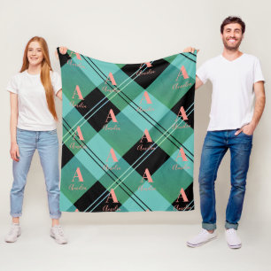 Couverture Polaire Nom du monogramme Plaid vert rose