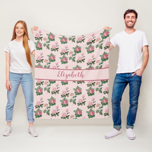 Couverture Polaire Nom du monogramme Roses roses roses florales Chic (En situation)