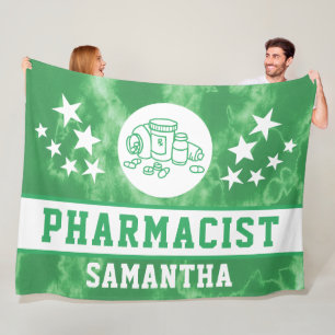 Couverture Polaire Nom du pharmacien personnalisé Green Tie Dye